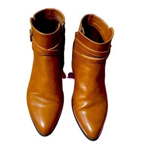 SOLD! Ankle boots color luggage with faux gold hardware